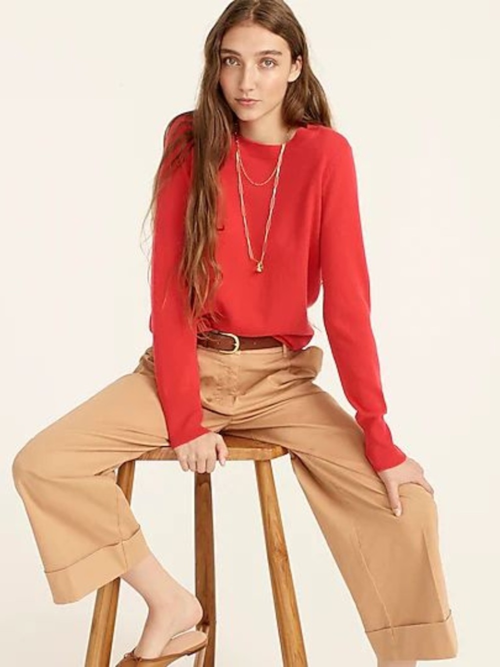 J.Crew Three-quarter Sleeve Everyday Cashmere Crewneck Sweater in Heather Flame - Picture 1 of 5